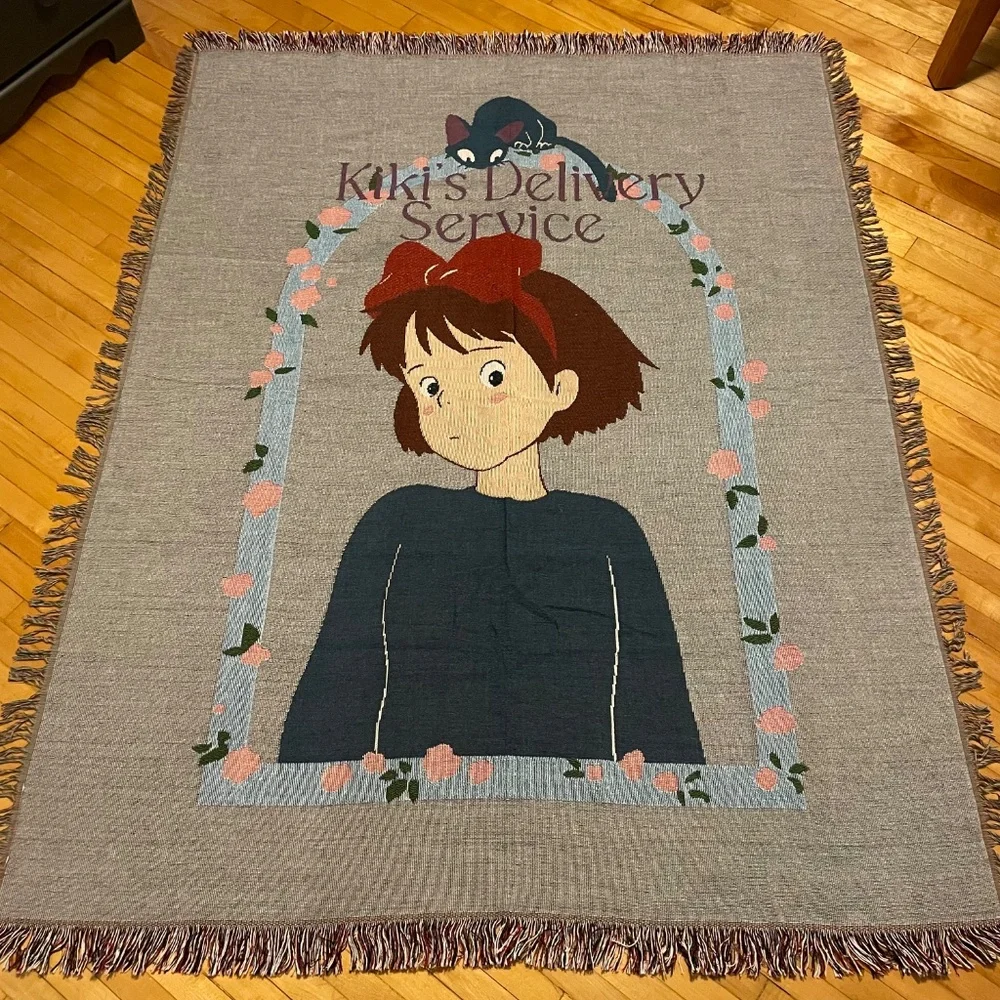 Studio Ghibli Kiki's Delivery Service Woven Tapestry Throw Blanket Jiji Wall Art